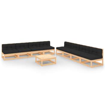  9-tlg. Garten-Lounge-Set mit Kissen Massivholz Kiefer