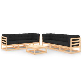  7-tlg. Garten-Lounge-Set mit Kissen Massivholz Kiefer