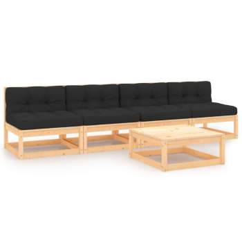  5-tlg. Garten-Lounge-Set mit Kissen Massivholz Kiefer