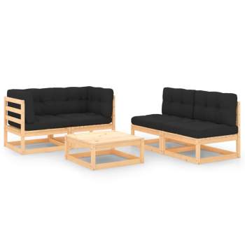  5-tlg. Garten-Lounge-Set mit Kissen Massivholz Kiefer