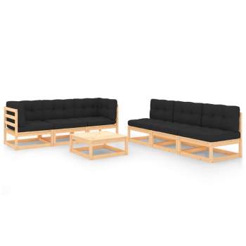  7-tlg. Garten-Lounge-Set mit Kissen Massivholz Kiefer