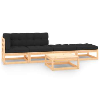  5-tlg. Garten-Lounge-Set mit Kissen Massivholz Kiefer