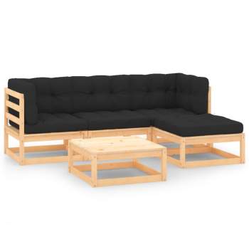  5-tlg. Garten-Lounge-Set mit Kissen Massivholz Kiefer