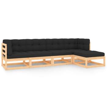  5-tlg. Garten-Lounge-Set mit Kissen Massivholz Kiefer