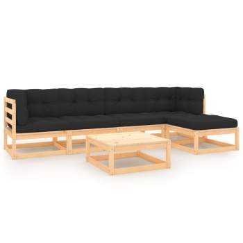  6-tlg. Garten-Lounge-Set mit Kissen Massivholz Kiefer