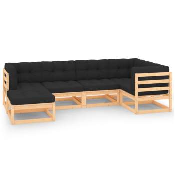  6-tlg. Garten-Lounge-Set mit Kissen Massivholz Kiefer