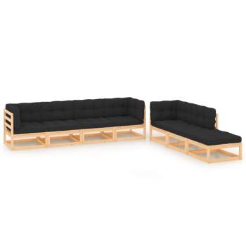  7-tlg. Garten-Lounge-Set mit Kissen Massivholz Kiefer