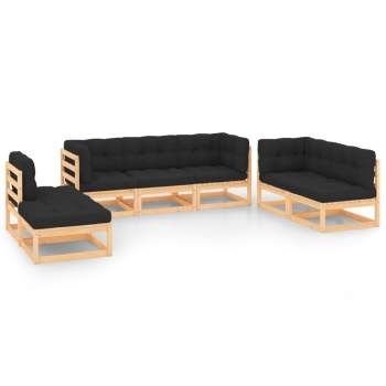  7-tlg. Garten-Lounge-Set mit Kissen Massivholz Kiefer