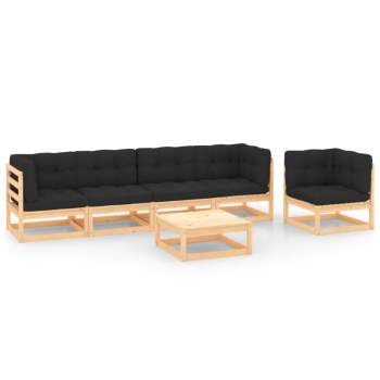  6-tlg. Garten-Lounge-Set mit Kissen Massivholz Kiefer