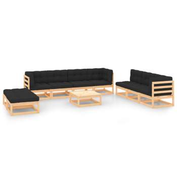  10-tlg. Garten-Lounge-Set mit Kissen Massivholz Kiefer