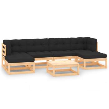  7-tlg. Garten-Lounge-Set mit Kissen Massivholz Kiefer