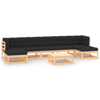  8-tlg. Garten-Lounge-Set mit Kissen Massivholz Kiefer