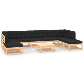  10-tlg. Garten-Lounge-Set mit Kissen Massivholz Kiefer