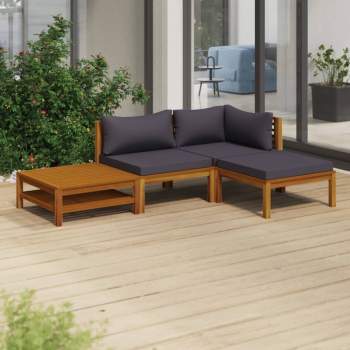 4-tlg. Garten-Lounge-Set mit Auflage Massivholz Akazie