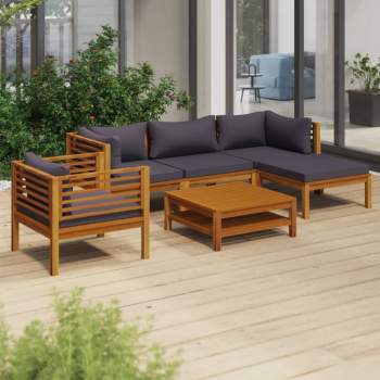 6-tlg. Garten-Lounge-Set mit Auflage Massivholz Akazie