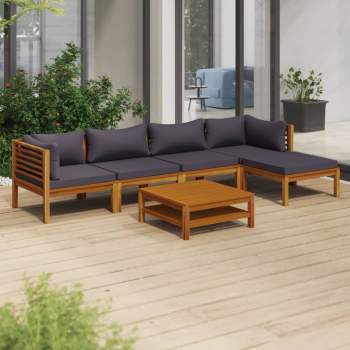 6-tlg. Garten-Lounge-Set mit Auflage Massivholz Akazie