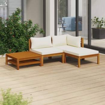 4-tlg. Garten-Lounge-Set mit Creme Kissen Massivholz Akazie