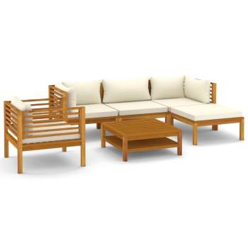 6-tlg. Garten-Lounge-Set mit Creme Kissen Massivholz Akazie