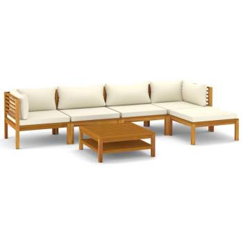 6-tlg. Garten-Lounge-Set mit Creme Kissen Massivholz Akazie