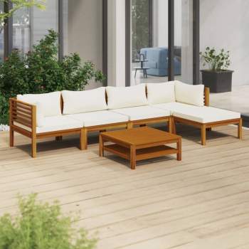 6-tlg. Garten-Lounge-Set mit Creme Kissen Massivholz Akazie