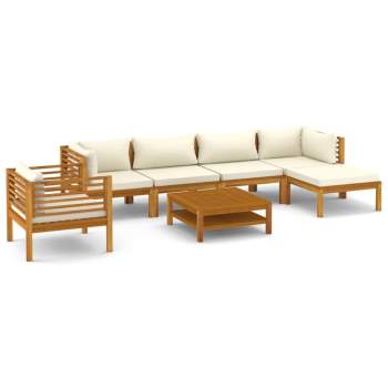 7-tlg. Garten-Lounge-Set mit Creme Kissen Massivholz Akazie