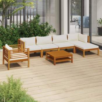 7-tlg. Garten-Lounge-Set mit Creme Kissen Massivholz Akazie