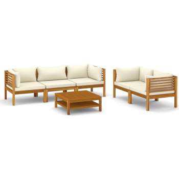 6-tlg. Garten-Lounge-Set mit Creme Kissen Massivholz Akazie