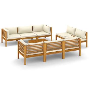 9-tlg. Garten-Lounge-Set mit Creme Kissen Massivholz Akazie