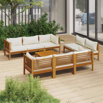 9-tlg. Garten-Lounge-Set mit Creme Kissen Massivholz Akazie