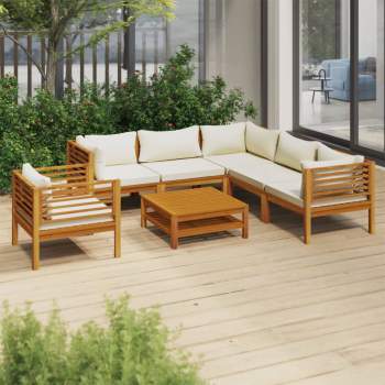 7-tlg. Garten-Lounge-Set mit Creme Kissen Massivholz Akazie