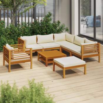 8-tlg. Garten-Lounge-Set mit Creme Kissen Massivholz Akazie