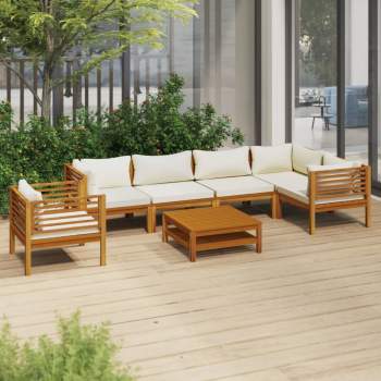 7-tlg. Garten-Lounge-Set mit Creme Kissen Massivholz Akazie