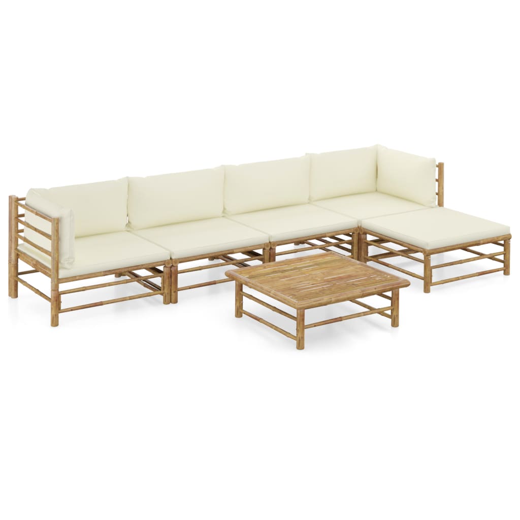 6tlg. GartenLoungeSet mit Cremeweißen Kissen Bambus sinni.ch