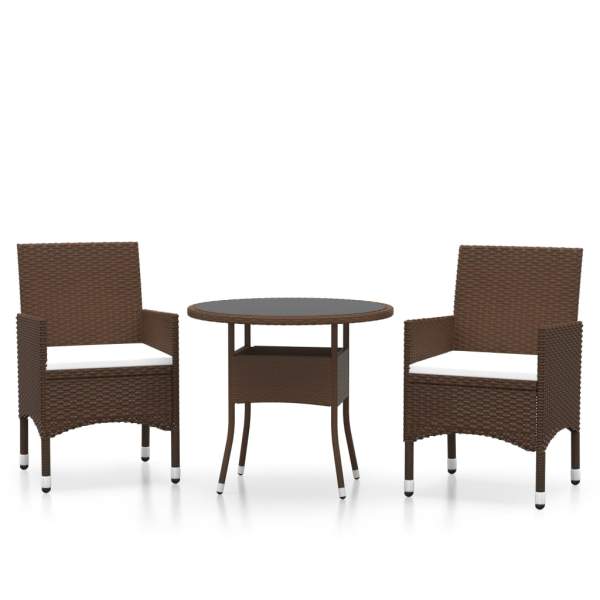 3-tlg. Garten-Essgruppe Poly Rattan Braun 3-tlg. Garten-Essgruppe Poly Rattan Braun