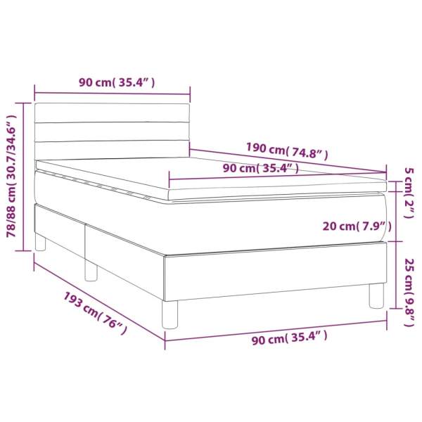  Boxspringbett mit Matratze & LED Dunkelgrau 90x190 cm Stoff