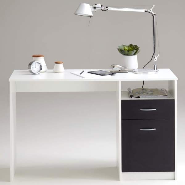 FMD Schreibtisch mit 1 Schublade 123×50×76,5 cm Weiß und Schwarz 