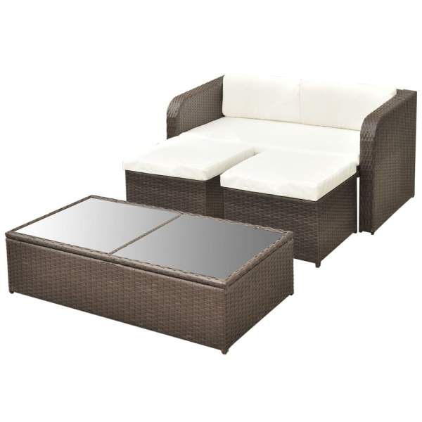  4-tlg. Garten-Lounge-Set mit Auflagen Poly Rattan Braun