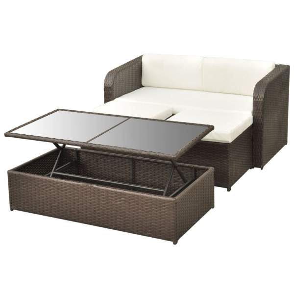  4-tlg. Garten-Lounge-Set mit Auflagen Poly Rattan Braun