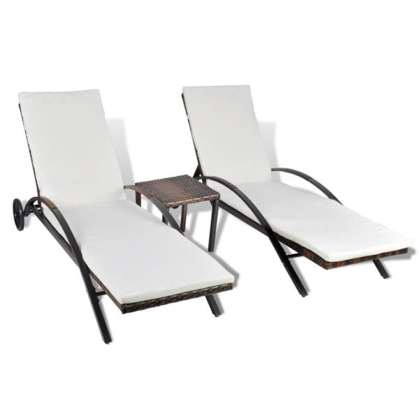  Sonnenliegen mit Tisch Poly Rattan Braun