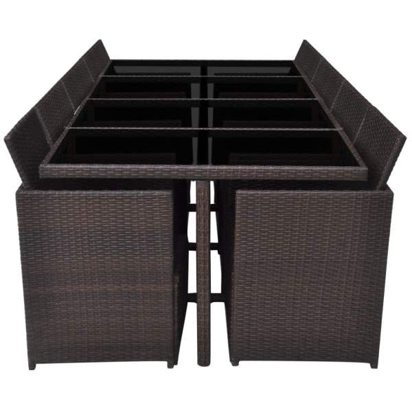  13-tlg. Garten-Essgruppe mit Auflagen Poly Rattan Braun