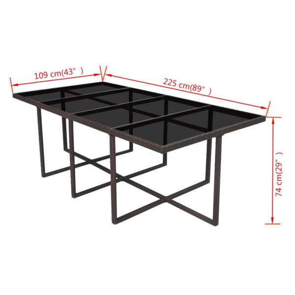  13-tlg. Garten-Essgruppe mit Auflagen Poly Rattan Braun