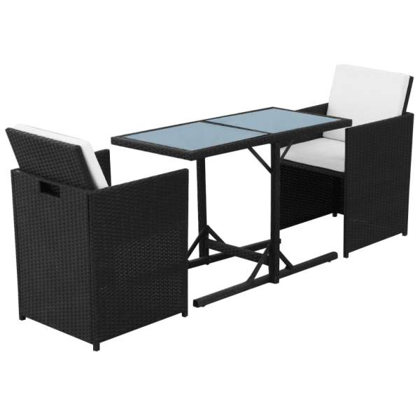  3-tlg. Bistro-Set mit Auflagen Poly Rattan Schwarz