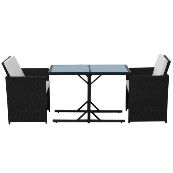  3-tlg. Bistro-Set mit Auflagen Poly Rattan Schwarz