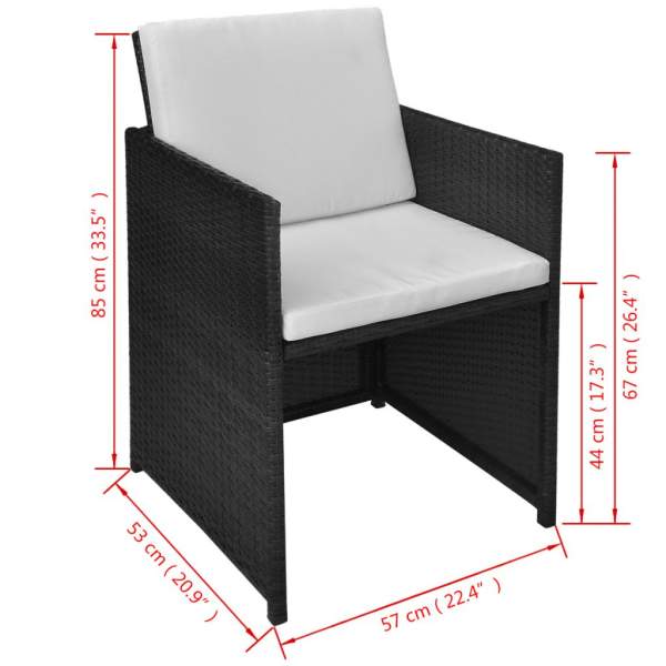  3-tlg. Bistro-Set mit Auflagen Poly Rattan Schwarz