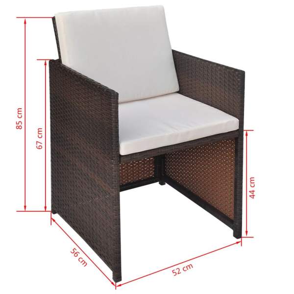  13-tlg. Garten-Essgruppe mit Auflagen Poly Rattan Braun