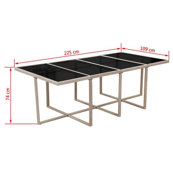  13-tlg. Garten-Essgruppe mit Auflagen Poly Rattan Beige