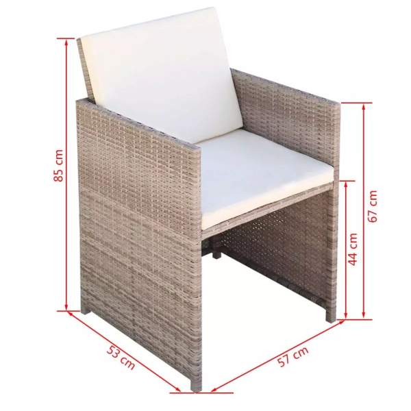  13-tlg. Garten-Essgruppe mit Auflagen Poly Rattan Beige