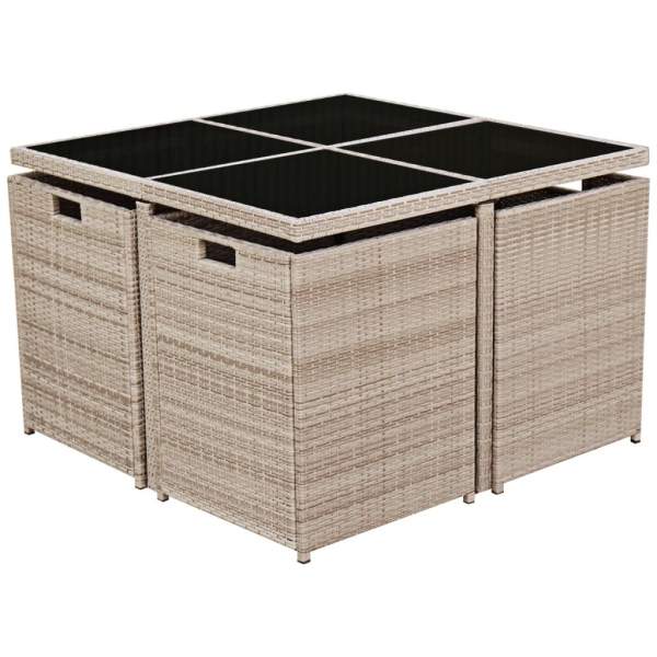  9-tlg. Garten-Essgruppe mit Auflagen Poly Rattan Beige