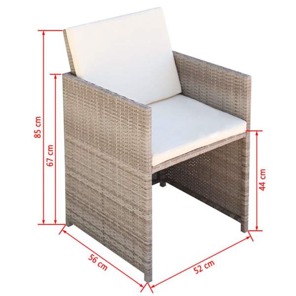  11-tlg. Garten-Essgruppe mit Auflagen Poly Rattan Beige