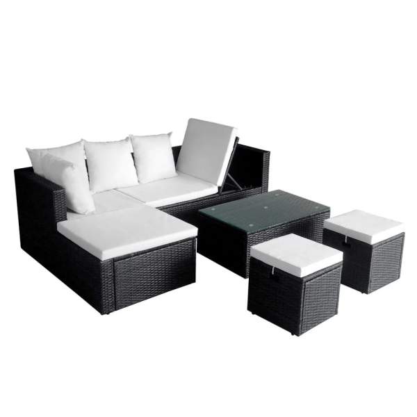  4-tlg. Garten-Lounge-Set mit Auflagen Poly Rattan Schwarz